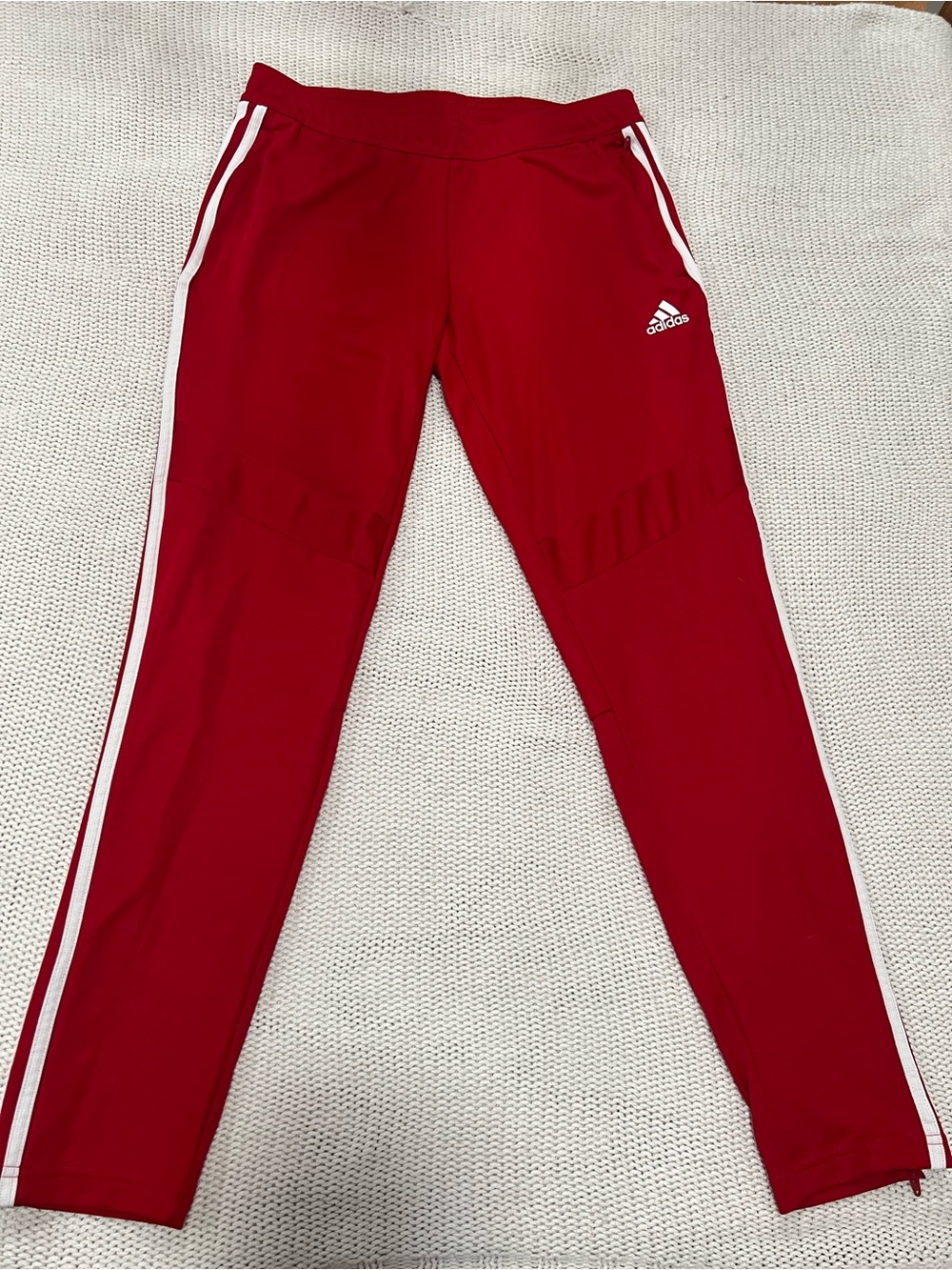 adidas Kids Red Joggers with White Side Stripes